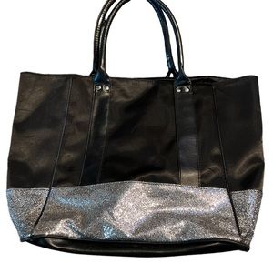 Black tote with silver sparkle bottom